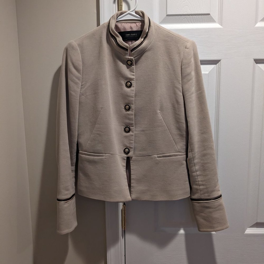 Zara Light Gray Cream Velvet Military Jacket Gold Lion Buttons Size M - Picture 4 of 6